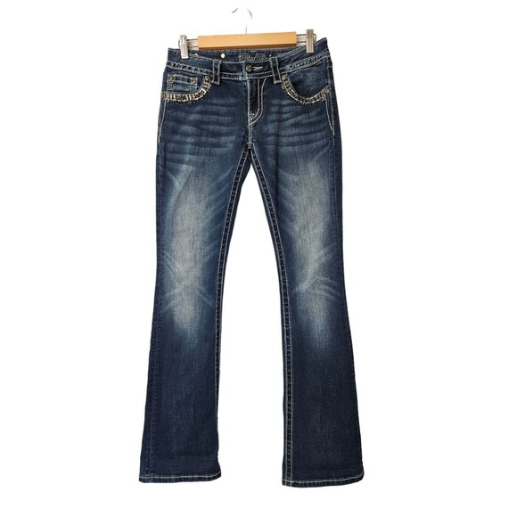 Miss Me Signature Rise Bootcut Dark Wash Women's Size 28 Embellished Embroidered - Picture 1 of 11
